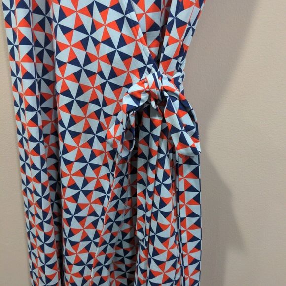 J. McLaughlin Womens Geometric Print SS Wrap Dress Size M Red/Blue Casual Preppy - Picture 5 of 12